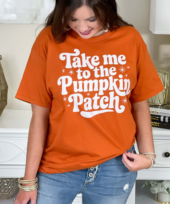 Take me to the pumpkin patch graphic tee close up