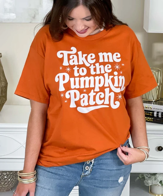 Take me to the pumpkin patch graphic tee close up