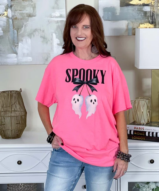 spooky ghost with bow tee