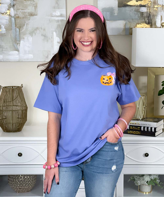 pocket jack o lantern bucket with bow tee