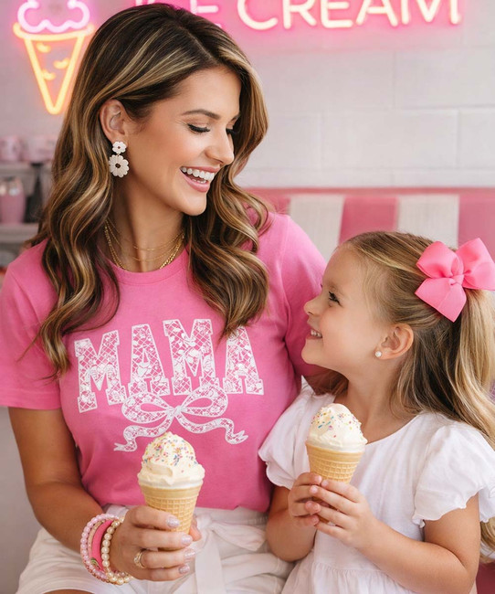 lace mama with bow graphic tee model