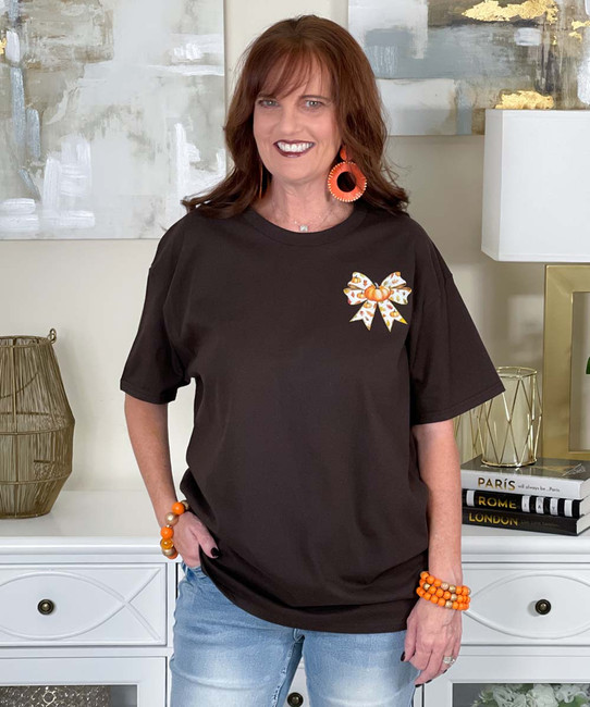 pocket pumpkin bow tee