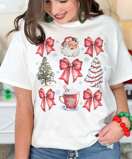 christmas and bows tee close up