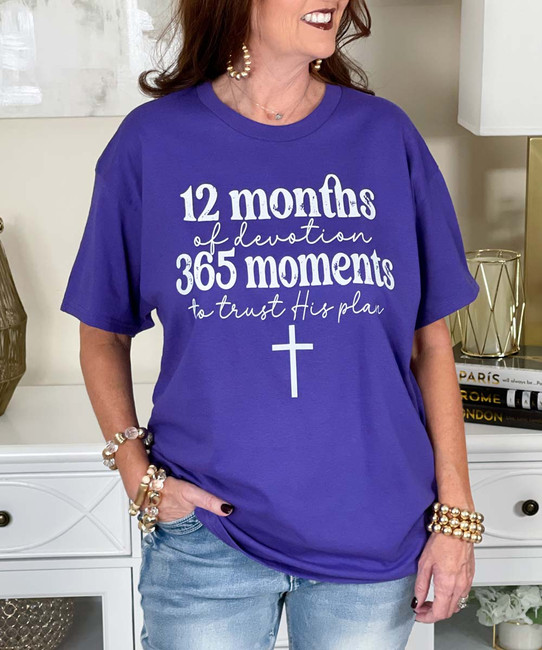12 months of devotion tee close up