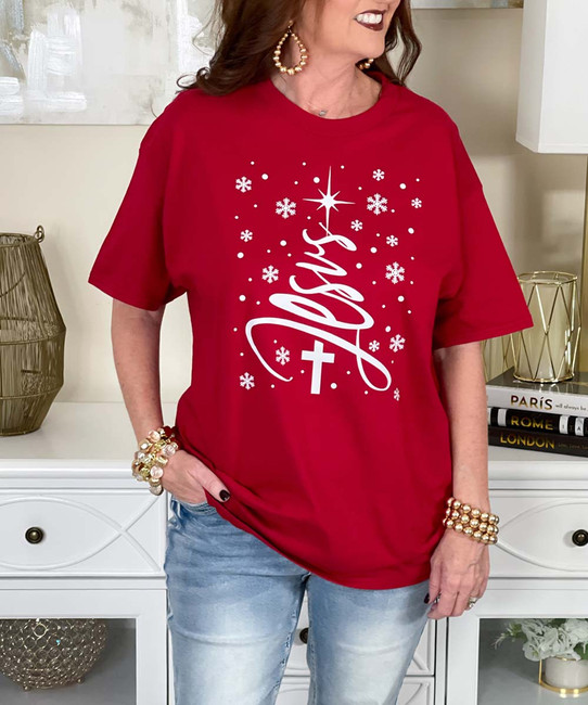jesus christmas tree tee close up