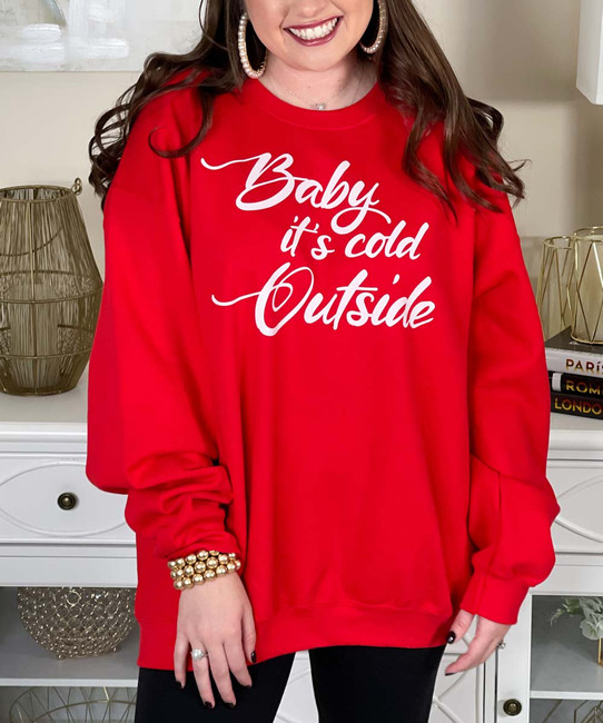 baby it's cold outside sweatshirt close up