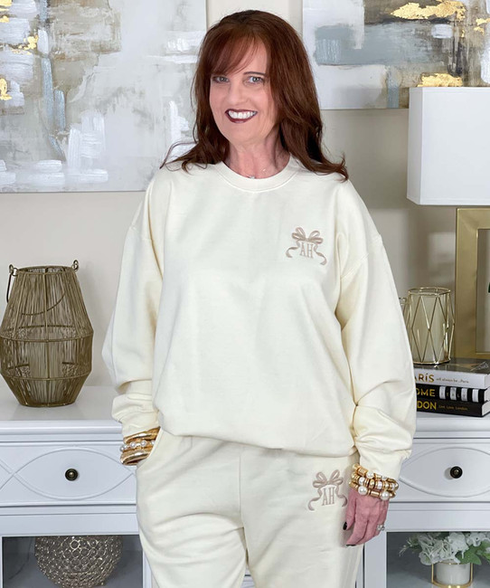 embroidered bow with monogram sweatshirt