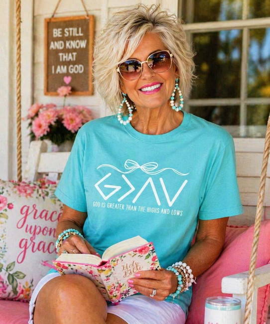 god is greater comfort colors tee model image
