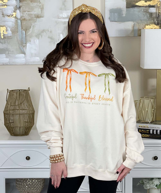 grateful thankful blessed bows sweatshirt