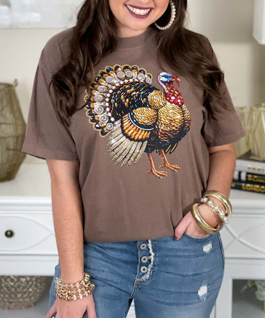 faux jewel turkey comfort colors tee close up