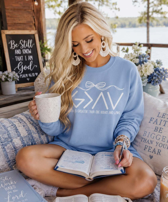 god is greater crewneck sweatshirt model image