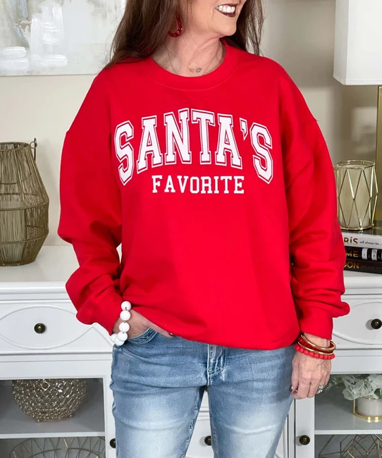 santa's favorite sweatshirt red close up