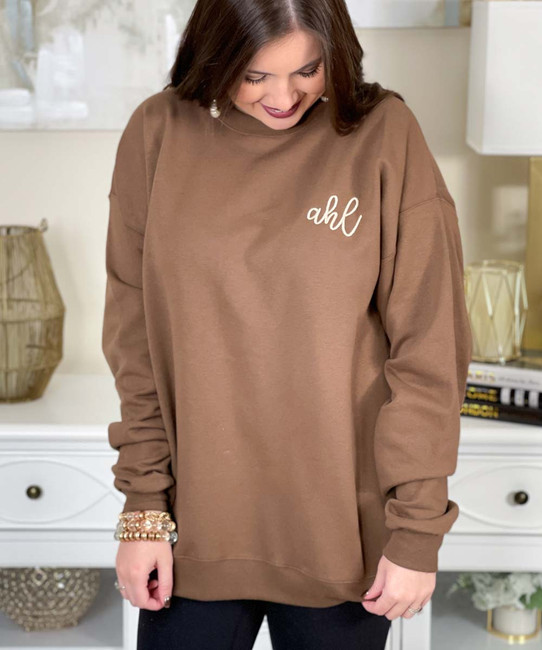 embroidered monogrammed sweatshirt close up