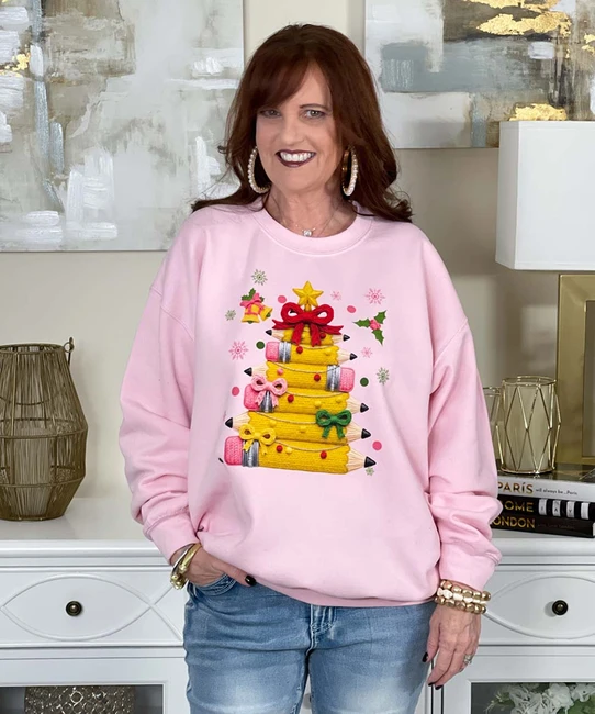 faux yarn pencil christmas tree sweatshirt