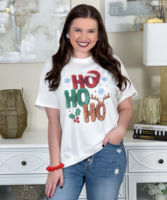 faux latch hook ho ho ho tee