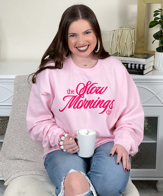 The slow mornings club crewneck sweatshirt light pink