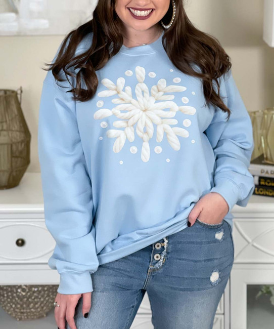 faux yarn snowflake sweatshirt close up