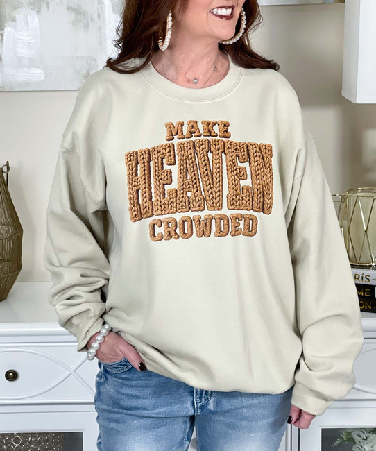 faux yarn make heaven crowded sweatshirt close up