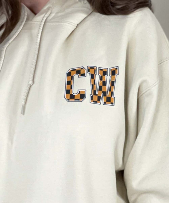 distressed brown checkered monogram hoodie close up of monogram