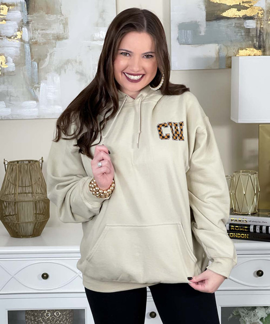 distressed brown checkered monogram hoodie