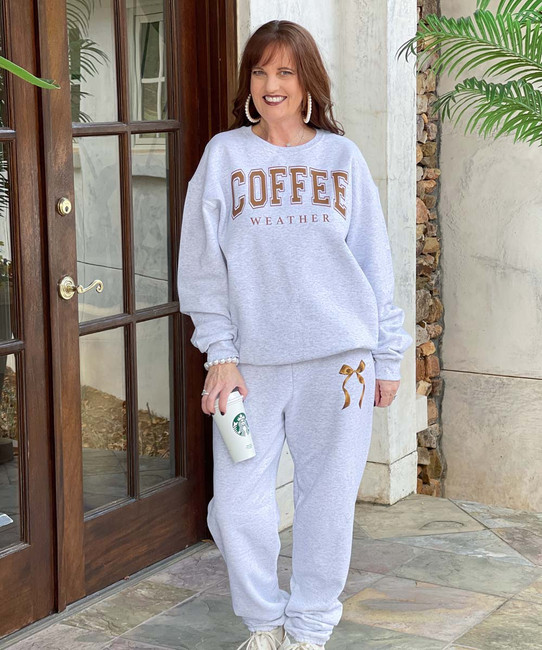 coffee weather sweatshirt and sweatpant set far off of whole set
