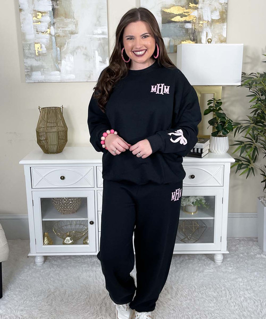 light pink gingham fishtail monogram sweatshirt and sweatpant set far off