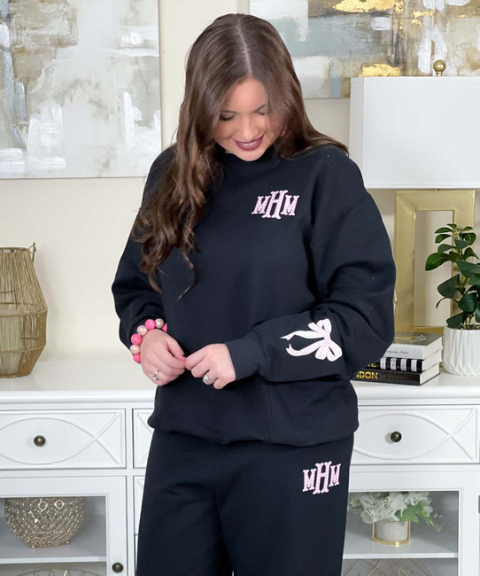 light pink gingham fishtail monogram sweatshirt and sweatpant set