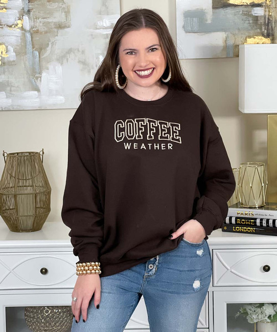 Embroidered Outline Coffee Weather Sweatshirt