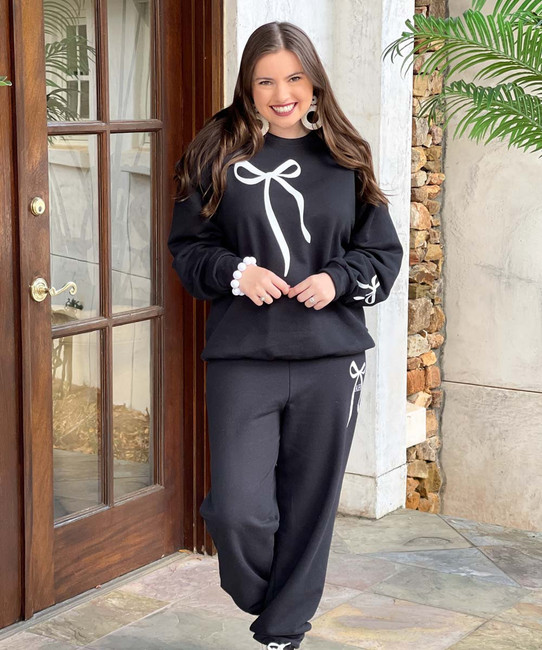 monogrammed 2 initial bow monogram sweatshirt and sweatpant set