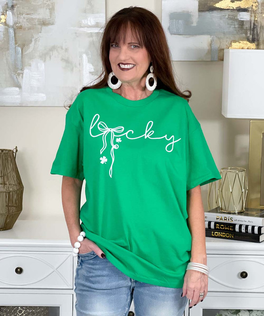 lucky bow with shamrocks tee