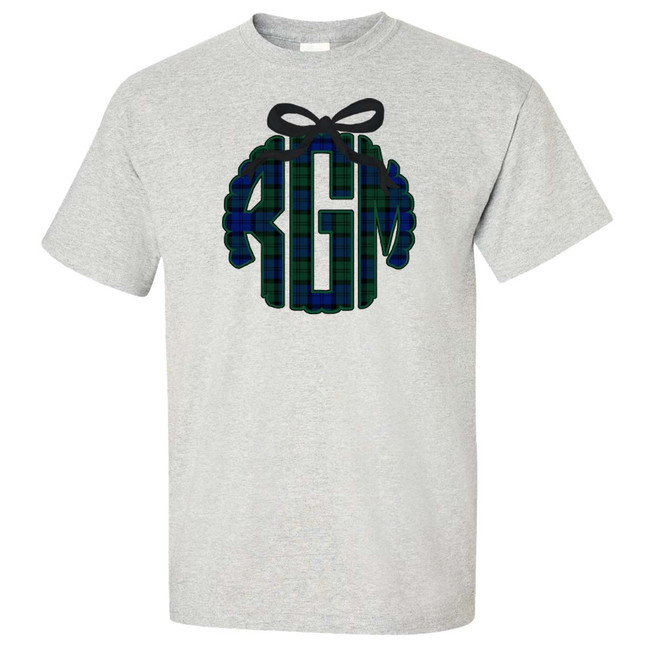 Scalloped Tartan Plaid Monogram With Bow Graphic Shirt