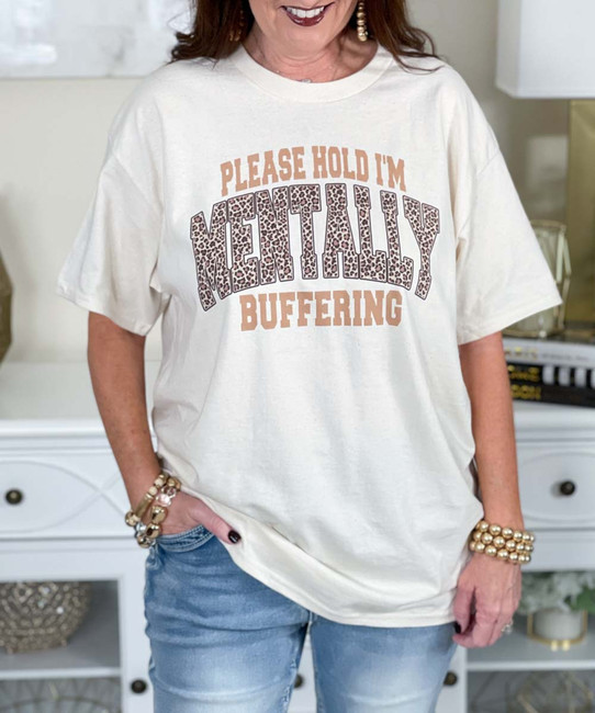 please hold mentally buffering tee close up