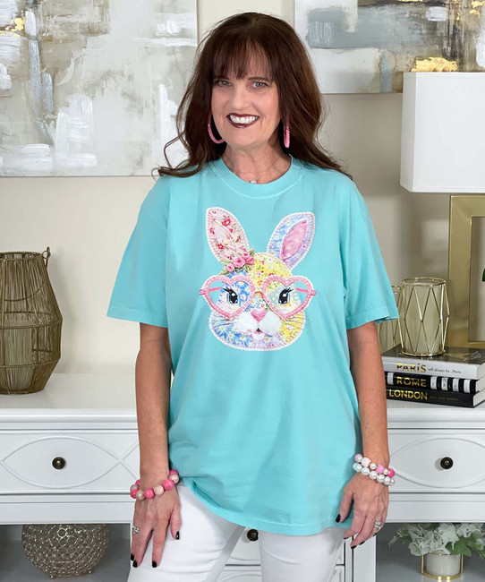 patchwork bunny with glasses comfort colors tee