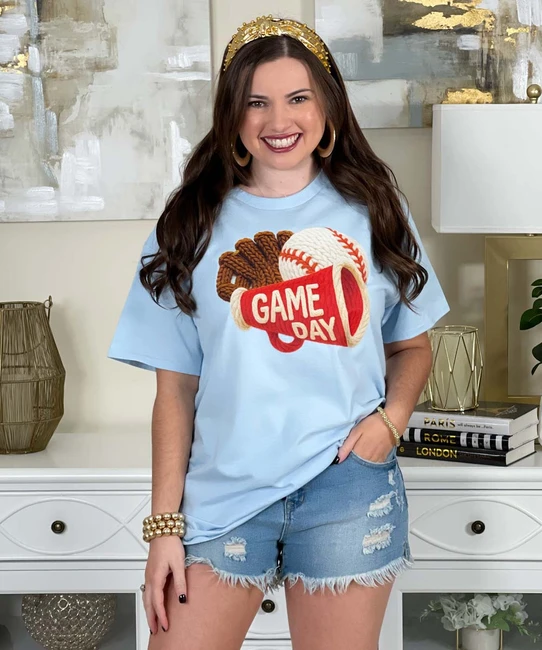 faux yarn baseball game day tee