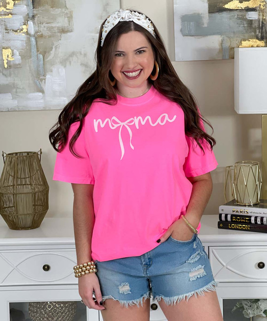 mama with bow comfort colors tee