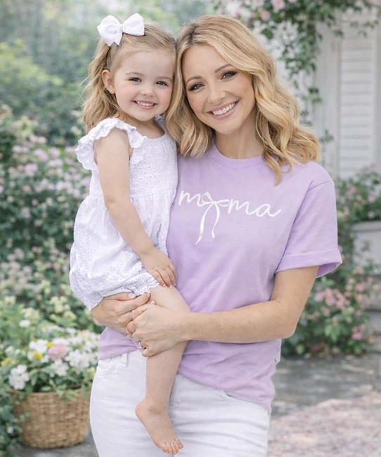 mama with bow comfort colors tee model image