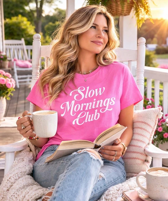 distressed slow mornings club model image
