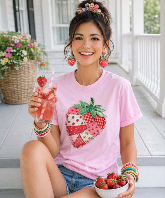 patchwork strawberry graphic tee model image