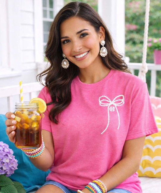 monogrammed pearl bow softstyle graphic tee model 1