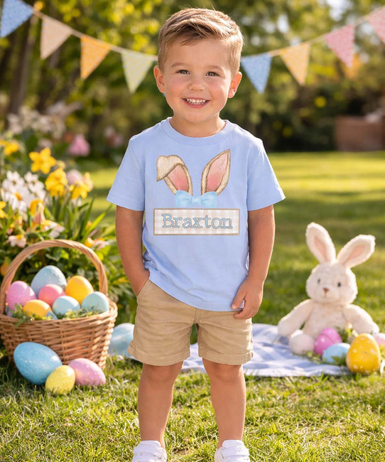 boys personalized bunny ears with bow tee