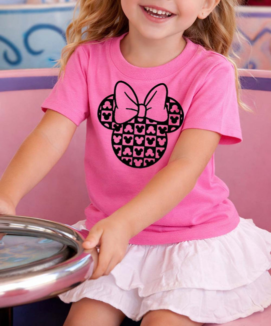 girls checkerboard head silhouette bow tee close up