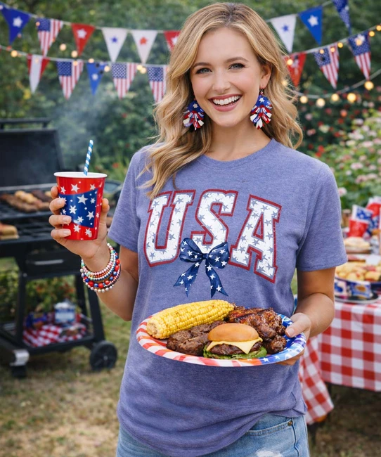 usa stars with bow graphic tee model image