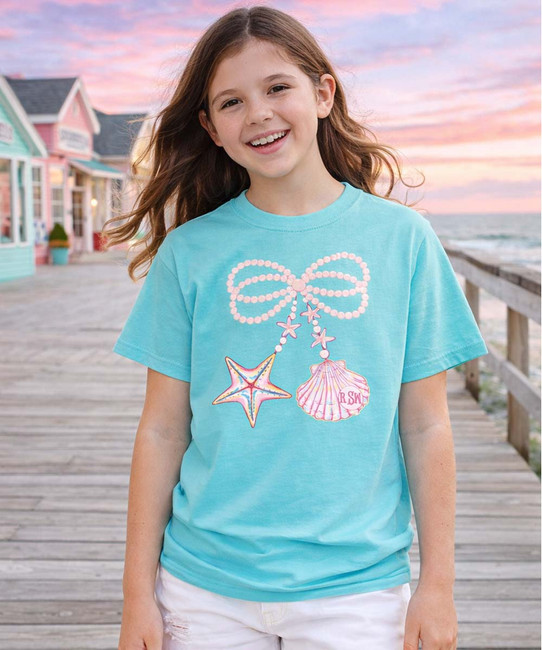 Monogrammed Comfort Colors Shell Bow For Girls Model