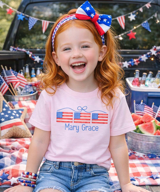 PERSONALIZED GIRLS FLAG TRIO WITH BOW GIRL