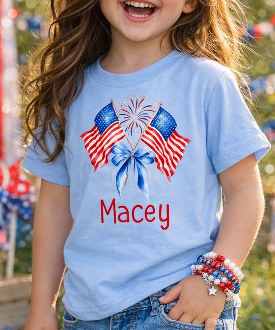 personalized flag with bow patriotic graphic tee for girls close up