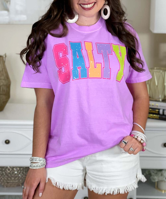 distressed salty comfort colors tee close up