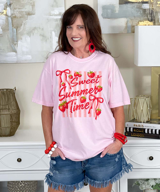 distressed sweet summer time strawberries tee