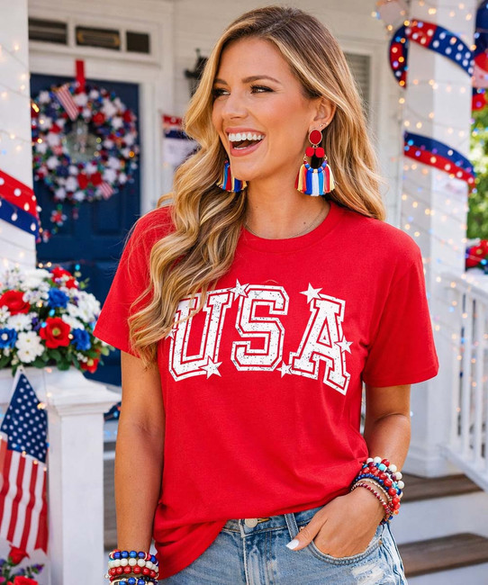 distressed usa graphic tee model 2
