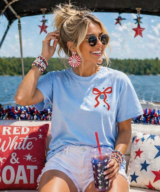 scallop monogram patriotic bow model image