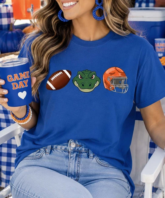 football alligator helmet tee model image close up